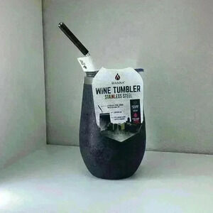 Manna Wine Tumbler Stainless Steel With  Straw & Silicone Tip Black  17oz